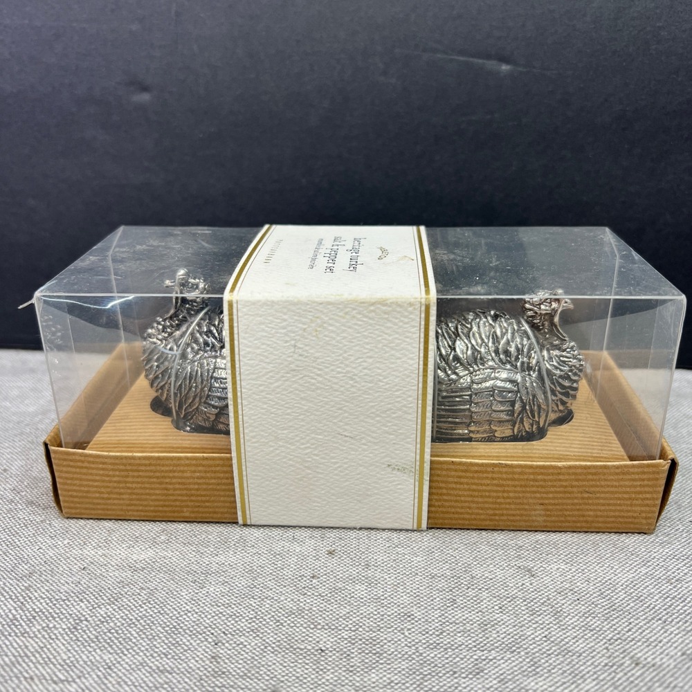 Pottery Barn Heritage Turkey Salt & Pepper Set Unisex OS Silver Metal Holiday
